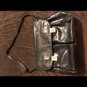 Black leather laptop bag